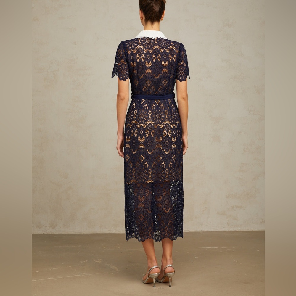 Self-Portrait navy floral guipure-lace midi dress - Picture 3 of 13